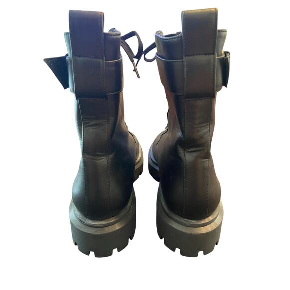 Stuart Weitzman Ultra Lug Sole Buckle Combat Boots Lace Up Leather Black Size 10 - Picture 8 of 9